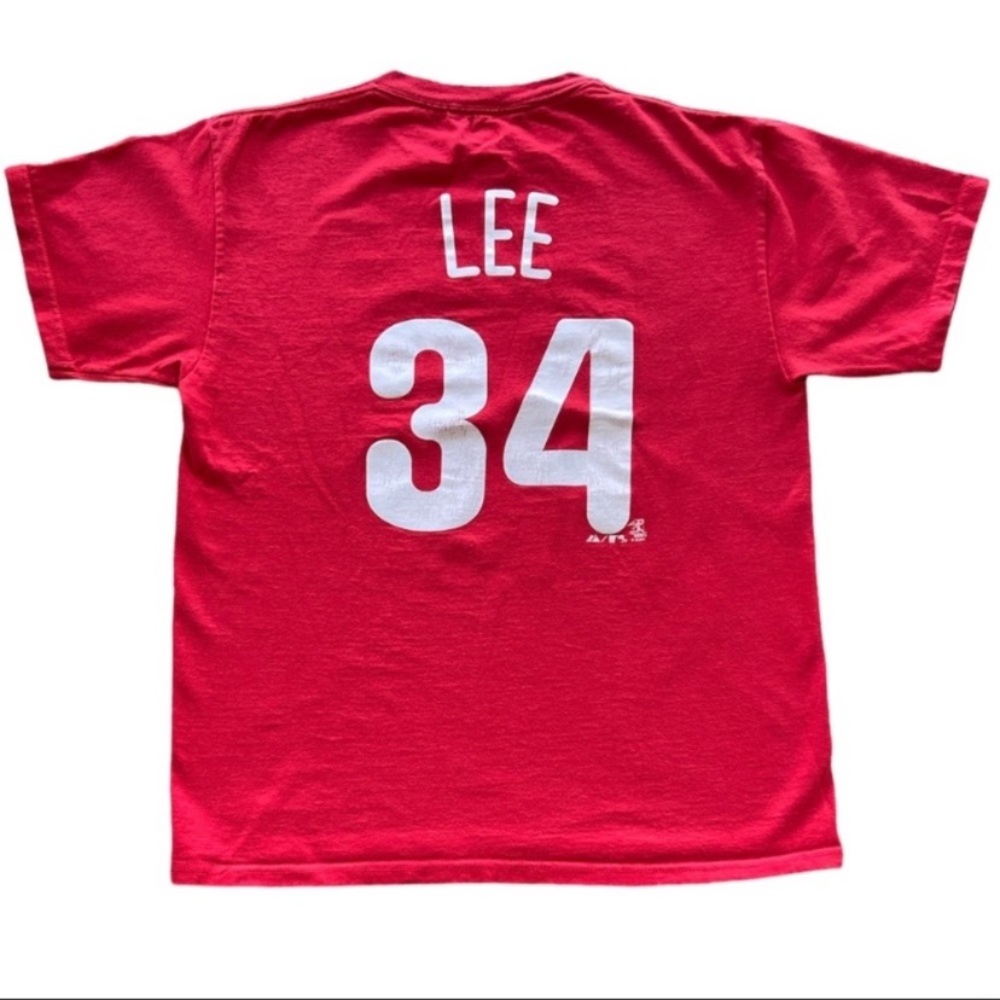 Vintage Phillies ‘09 Lee #34 Sole Season 34 Red Tee Majestic Kids L-Adult Small